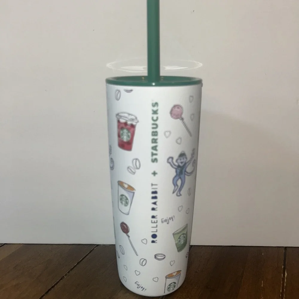 Starbucks Roller Rabbit Monkey 24oz Tumbler Quencher Holiday 2025 Green Lid